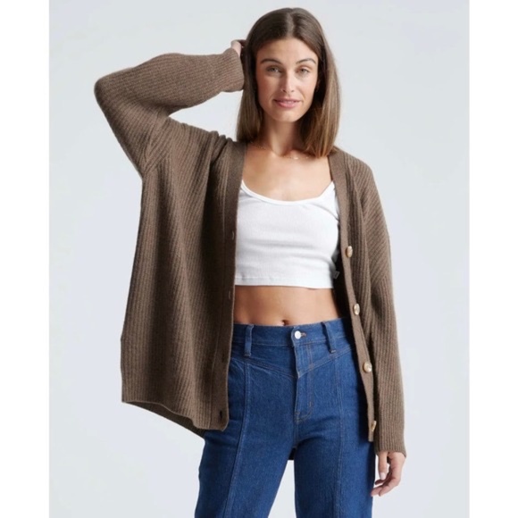 Quince Sweaters - QUINCE Brown Mongolian Cashmere Oversized Boyfriend Cardigan Sweater NWT Small